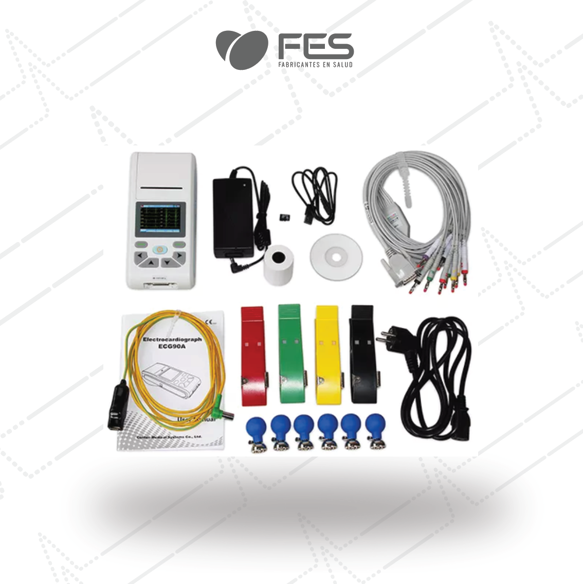 Electrocardiograma portátil ECG90A 3 canales